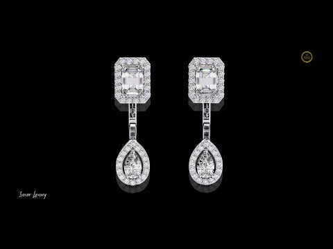 1.11 CT Sophisticated Emerald Halo Top with Pear Halo Drop Moissanite Diamond Earrings in Gold
