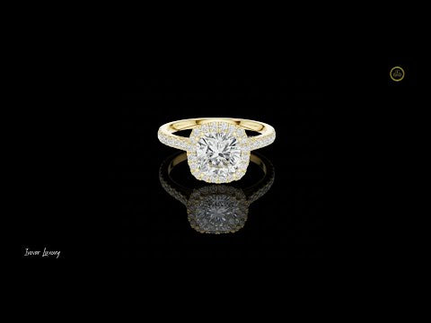 2.00 CT Glimmer Cushion Cut Halo Moissanite  Diamond Ring in Gold with Pave Band For Party