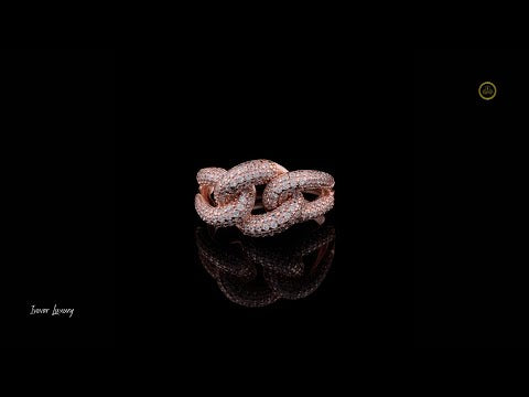 0.90 TCW Luxury Rose Gold Moissanite Diamond Studded Chain Link Ring with Pave Band