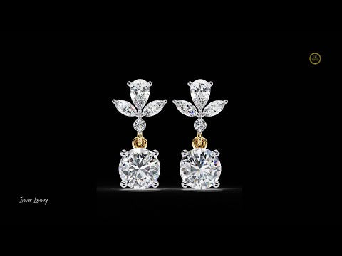 0.83 CT Elegant Pear and Marquise Cut Floral Cluster Drop Moissanite Earrings with Round Solitaire Dangles