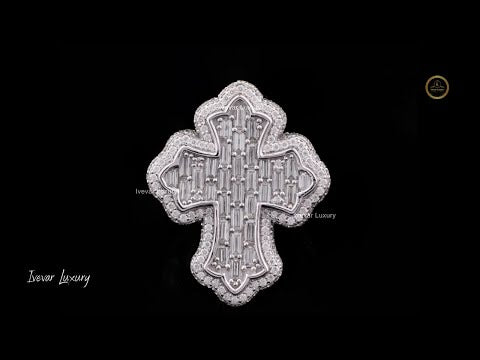 1.70 CT Intricately Crafted Baguette Lab Diamond Cross Pendant with Sparkling Pave Halo Detailing