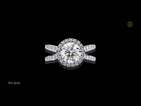 1.52 CT Round Halo Moissanite Diamond Split Shank Ring Sparkling Pave Engagement Design by Ivevar Luxury