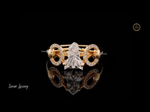 1.00 CT Celestial Crown Moissanite Antique Cut Centerpiece With Twin Halo Round Accents Ring