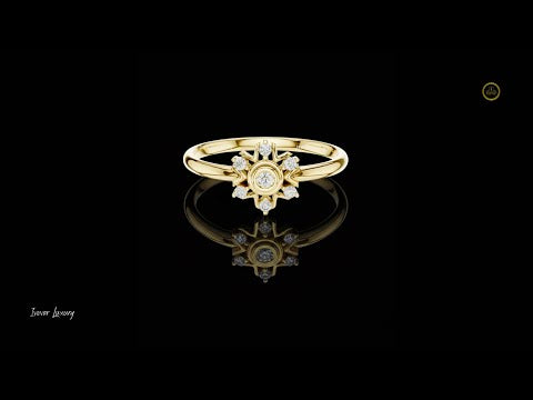 0.012 CT Vintage Sunray Lab Grown Diamond Retro Celestial Cluster Ring For Women