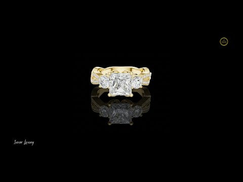 2.5 CT Majestic Princess Cut Three Stone Moissanite Diamond Ring in Gold For Engagement