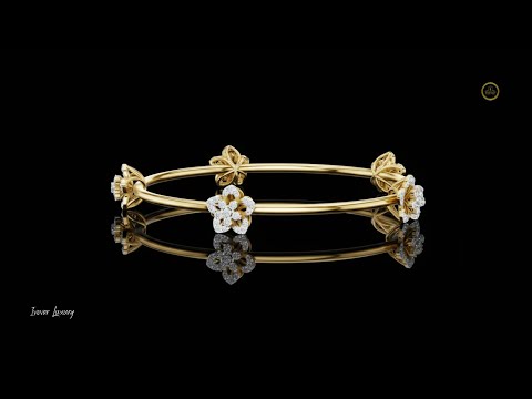 1.04 TCW Floral Diamond Accented Moissanite Bangle Bracelet with Sculpted Blossom Motifs