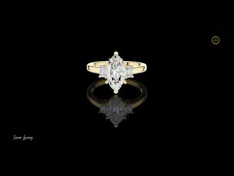 1.50 CT Marquise Cut Moissanite Diamond with Side Emerald Cut Stones Elegant Three Stone Proposal Ring for Her