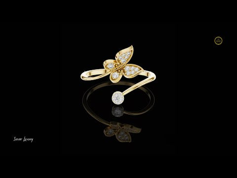 0.02 CT Elegant Butterfly Ring with Dazzling Lab Grown Diamond Accents Nature Inspired Adjustable Jewelry