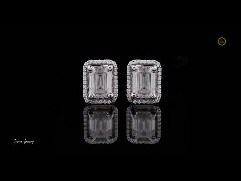 1.96 CT Luxurious Emerald Cut Moissanite Diamond Halo Stud Earring in White Gold by Ivevar Luxury