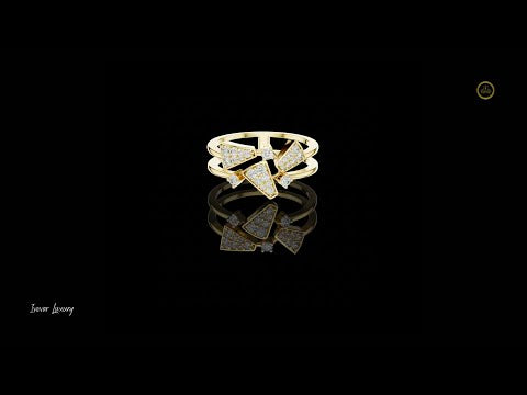 0.28 TCW Sparkling Lab Grown Round Cut Multi Geometric Diamond with Pavé Triangle Contemporary Designer Ring