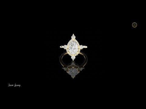 1.81 CT Celestial Prism Pear Cut Lab Grown Diamond Ring Gold with Halo Accents For Stillness Love