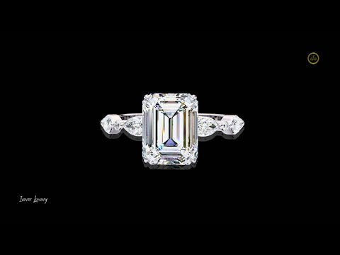 2.08 CT Emerald Cut Lab Grown Diamond Radiance Ring with Marquise Side Stones Bridal Engagement Ring