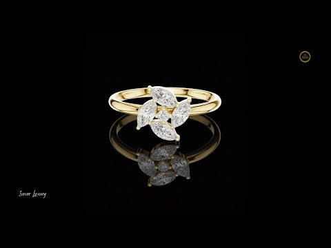 0.01 CT Marquise Lab Grown Diamond Cluster Floral Elegant Petal Shaped Statement Ring for Women