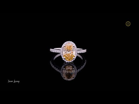 3.00 CT Radiant Fancy Vivid Yellow Oval Cut Moissanite Diamond Custom Ring with Pave Band for Her