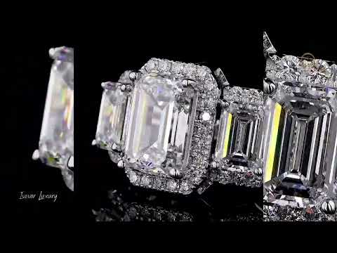 3.00 CT Classic Handcrafted Gold Emerald Cut Moissanite Diamond Three Stone Ring