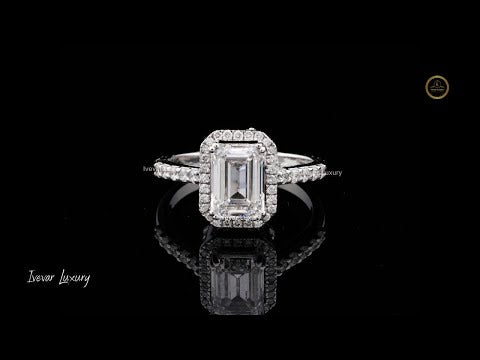 3.00 CT Exquisite Emerald Cut Lab Grown Diamond Halo Bridal Ring for Proposals
