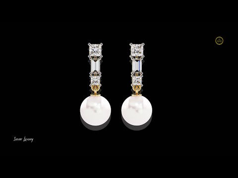 2.08 TCW Sophisticated Princess & Baguette Moissanite Diamond Drop Earrings with Timeless Round Pearl Drops