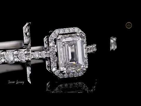 3.00 CT Exquisite Emerald Cut Moissanite Diamond Halo Bridal Ring for Proposals