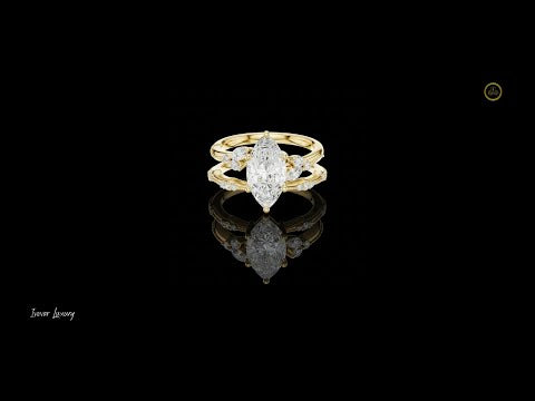 2.00 CT Signature Solitaire Marquise Cut Moissanite Diamond Ring with Accent Bands For Daily Wear
