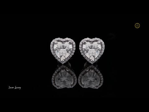 1.50 CT Heart Shaped Halo Moissanite Diamond Stud Earrings with Center Stones and Sparkling Accent Border for a Romantic