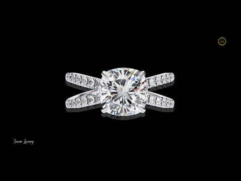 2.65 CT Round Brilliant Moissanite Diamond Split Shank Ring Double Band Pave Engagement Ring by Ivevar Luxury