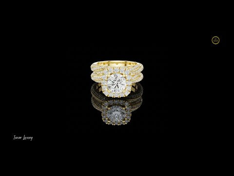 1.5 CT Bespoke Multi-Row Pave Bands with Round Cut Moissanite Diamond Halo Bridal Ring Set For Bride