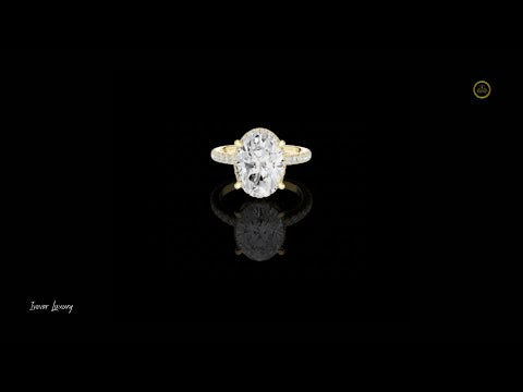 3.50 CT Exquisite Oval Cut Lab Grown Diamond Solitaire Ring with Hidden Halo and Pave Diamond Band