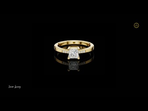 0.50 CT Luxury Princess Cut Lab Grown Diamond Solitaire Ring in Polished Gold with Side Pave Detailing
