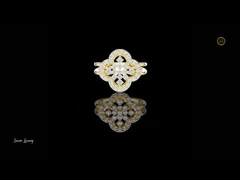 0.71 TCW Exquisite Four Petal Floral Lab Grown Diamond Cluster Ring with Double Sleek Band Design