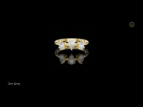 0.50 TCW Contemporary Three Stone Ring Featuring Pear Cut Moissanite Diamond in a Floating Bar Setting