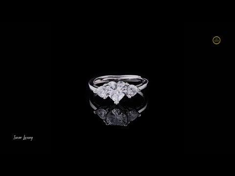 0.30 CT Engraved Elegant Silver Three Stone Heart Cut Lab Grown Diamond Ring For Loved One