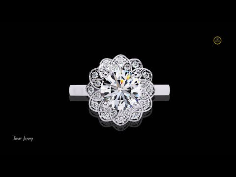 1.45 CT Custom Luxury Iced Out Lab Grown Diamond Bridal Floral Ring With Round Cut Diamonds