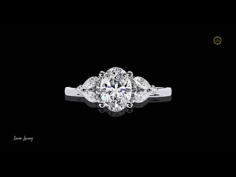 1.06 CT Exquisite Oval Cut Moissanite Diamond Ring with Marquise Side Stones for Women's Day