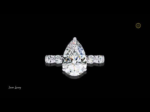 2.96 CT Bright Pear Cut Lab Grown Diamond with Side Accents Gold Vintage Inspired Ring for Her