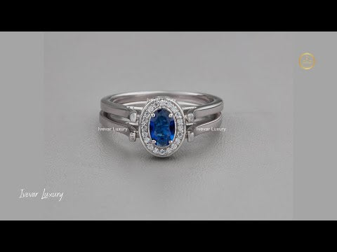 0.80 CT  Precious Silver Moissanite Oval Diamond Solitaire Halo Engagement Ring For Her