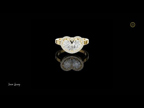0.91 CT Unique Heart Shaped Moissanite Halo Ring with Twin Pear Diamonds and Pave Diamond Accents