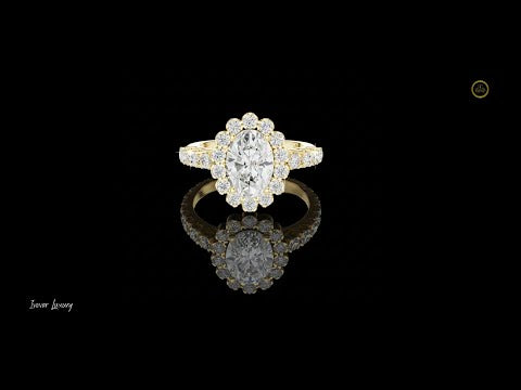 2.12 CT Radiant Vintage Inspired Elegance Oval Cut Floral Halo Lab Grown Diamond Ring
