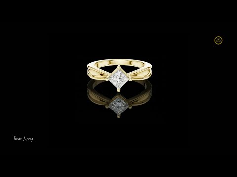 0.64 TCW Trendy Princess Lab Grown Diamond Solitaire Ring with Diagonal Setting and Split Shank Band