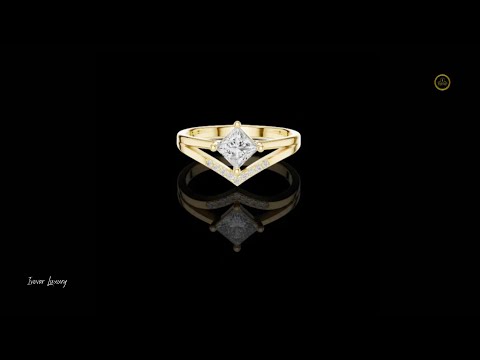 0.57 CT Modern Chevron Ring Featuring a Moissanite Princess Cut Diamond and Pave Set Accents