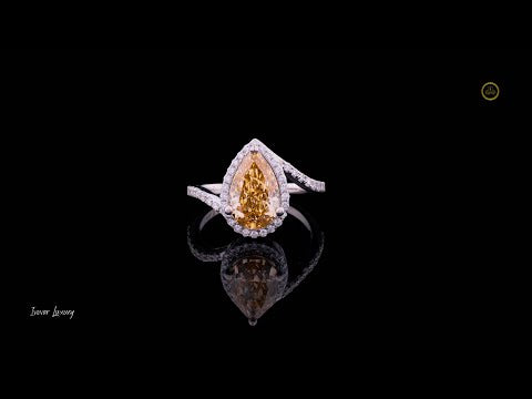 3.02 CT Luxurious Fancy Vivid Yellow Pear Cut Lab Grown Diamond Ring in Silver By Ivevar