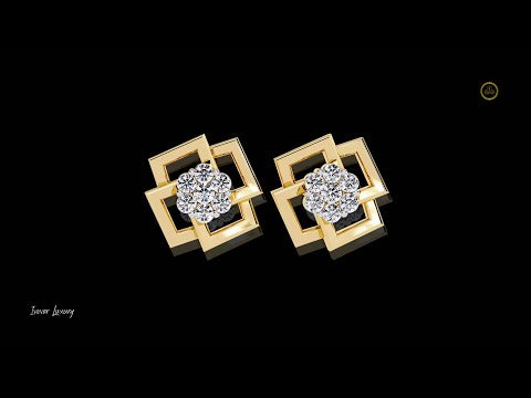 0.21 TCW Premium Geometric Square Motif Moissanite Earrings Highlighting a Brilliant Center Cluster Design