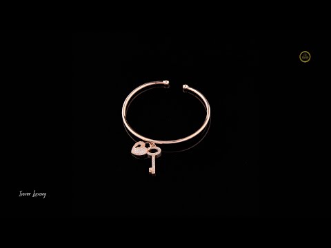 0.35 TCW Unique Rose Gold Lab Grown Diamond Bracelet Featuring Sparkling Heart Lock and Key Dangling Charms