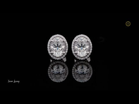 3.00 CT Classic Oval Cut Moissanite Diamond Stud Earrings with Sparkling Halo Setting in Polished White Gold