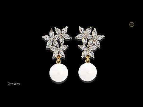 2.39 TCW Marquise Floral Cluster Moissanite Diamond Drop Earrings with Lustrous Pearl Accents