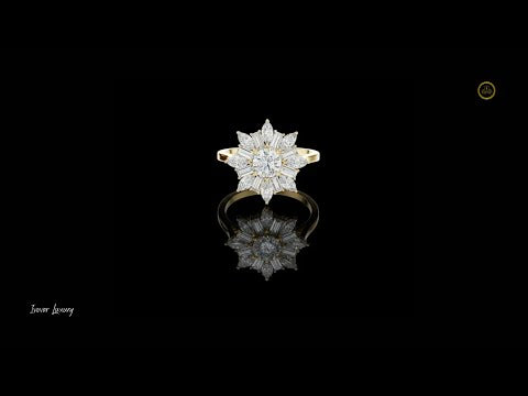 0.50 CT Sunburst Round Center Lab Grown Diamond Cluster Ring with Marquise and Baguette Cut Diamonds