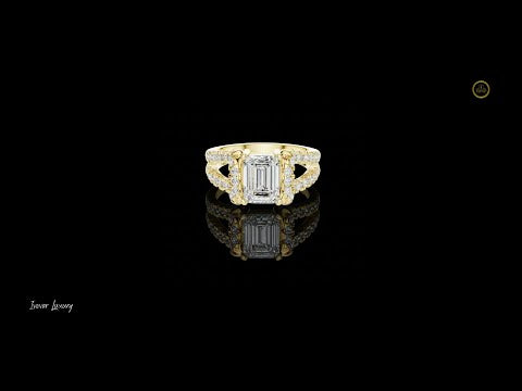 0.53 CT Majestic Emerald Cut Moissanite Diamond Ring with Triple Pave Split Shank For Quiet Days