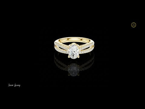 1.02 CT Artfully Crafted Oval Cut Solitaire Moissanite Diamond Ring With Split Shank Pavé Band