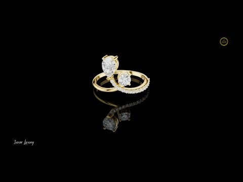 0.55 CT Luxurious Pear and Round Cut Moissanite Diamond Minimal Pave Engagement Ring For Women