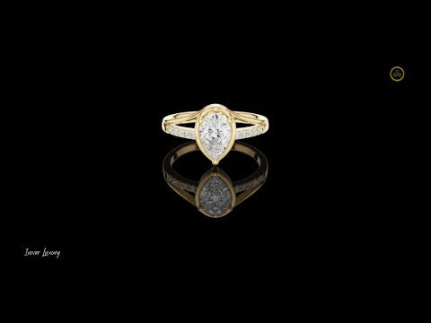 1.32 CT Classic Pear Shaped Bezel Set Lab Grown Diamond Ring with Pave Diamond Accents