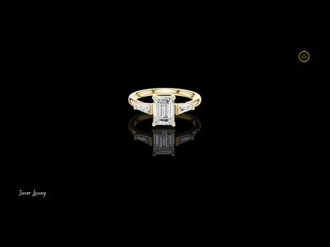 1.90 TCW Aura Emerald Cut Three Stone Lab Grown Diamond Ring with Tapered Baguette Side Stones